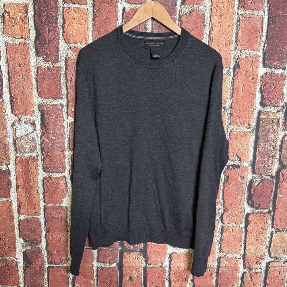 The Men's Store Bloomingdale 100%  Merino Wool Gray Long Sleeve Sweater Large